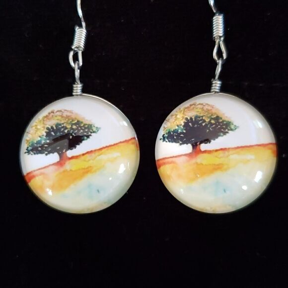 Tree of Life Double Sided Glass Dome Earrings - Picture 2 of 2